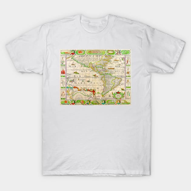 Pieter Van Den Keere - Map of America 1652 -  Ancient Worlds T-Shirt by Culturio